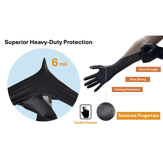 100 pcs Ultra Stretch Professional HEAVY DUTY 6.0 Nitrile Gloves, Disposable, Latex Free, Textured Fingertips, Cleaning, Chemical Resistance,Medical