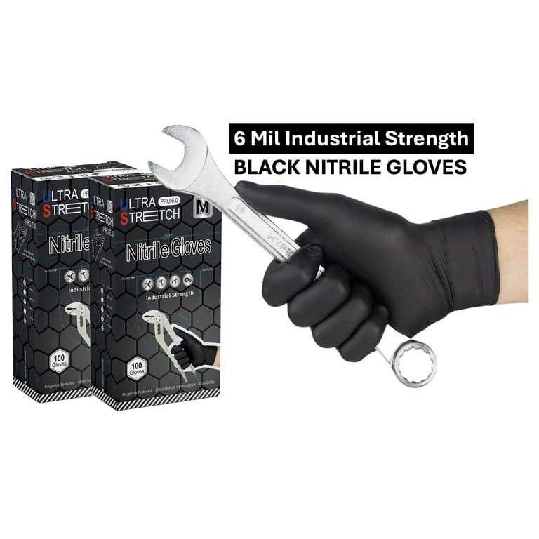 100 pcs Ultra Stretch Professional HEAVY DUTY 6.0 Nitrile Gloves, Disposable, Latex Free, Textured Fingertips, Cleaning, Chemical Resistance,Medical