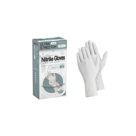 Ultra Stretch Professional 12 inch White Nitrile Exam Gloves, 7 Mil, Disposable Gloves, THE ORIGINAL Nitrile, Medical, Food Service, Cleaning, 50 Pieces/Box, X-Large