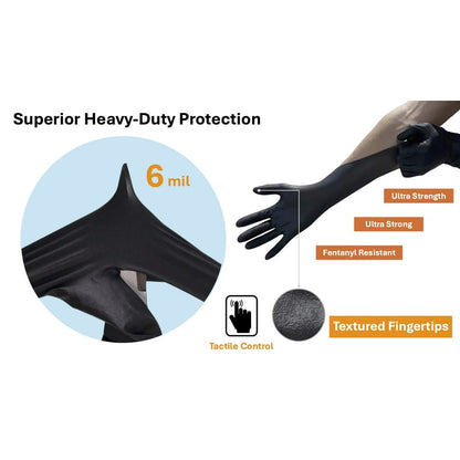 Ultra Stretch Professional 6Mil Nitrile Gloves, HEAVY DUTY, Disposable Gloves, THE ORIGINAL Nitrile, Medical, Food Service, Cleaning, Black, Case of 1000 Count