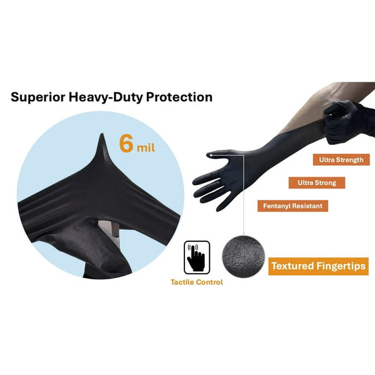 Ultra Stretch Professional 6Mil Nitrile Gloves, HEAVY DUTY, Disposable Gloves, THE ORIGINAL Nitrile, Medical, Food Service, Cleaning, Black, Case of 1000 Count