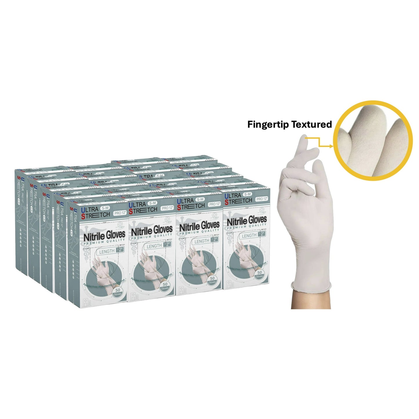 Ultra Stretch Professional 12 inch White Nitrile Exam Gloves, 7 Mil, Disposable Gloves, THE ORIGINAL Nitrile, Medical, Food Service, Cleaning, 1,000 Pieces/Case