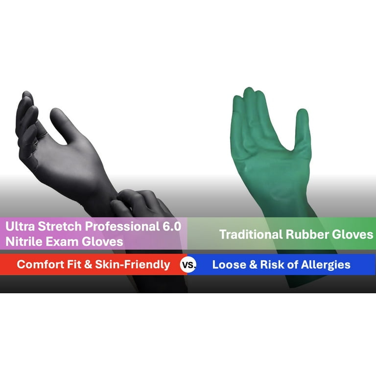 100 pcs Ultra Stretch Professional HEAVY DUTY 6.0 Nitrile Gloves, Disposable, Latex Free, Textured Fingertips, Cleaning, Chemical Resistance,Medical