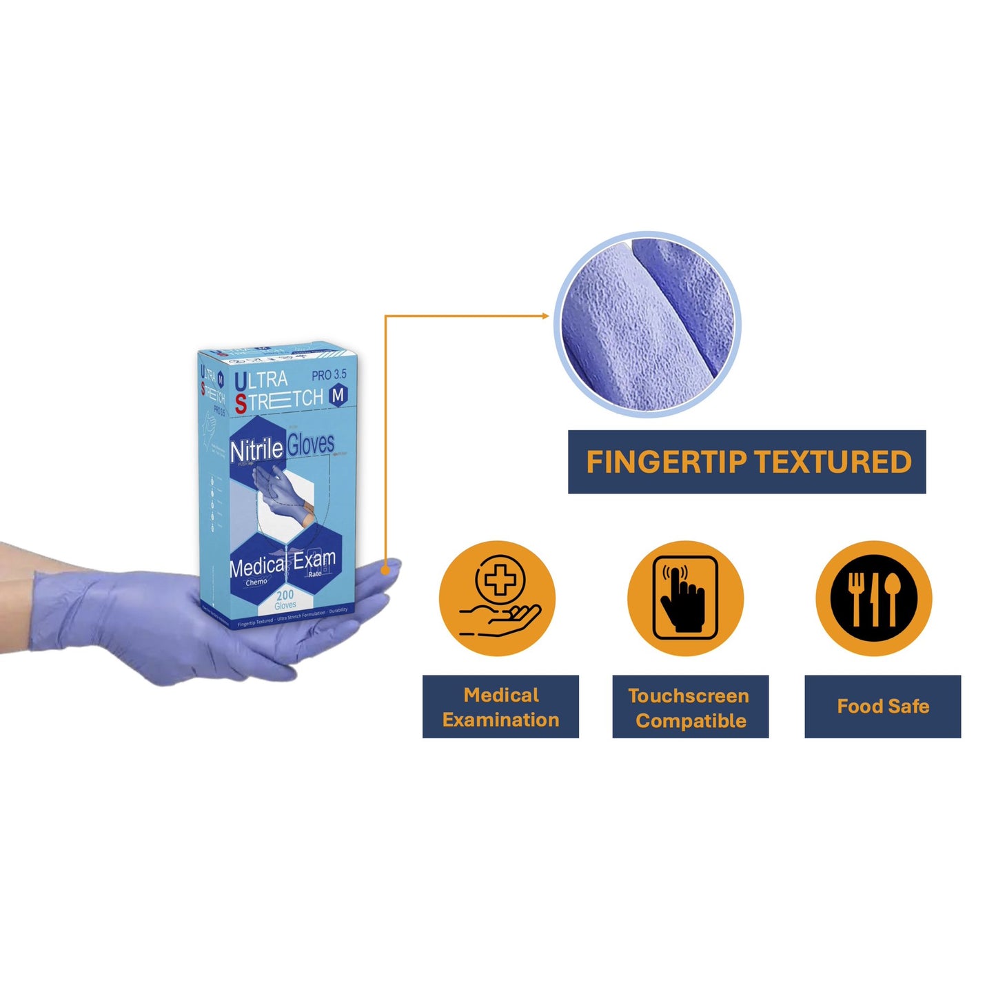 200 pcs Bulk Ultra Stretch Professional 3.5 Nitrile Gloves Disposable Latex Free, Premium Stretch, Medical Grade, Medium